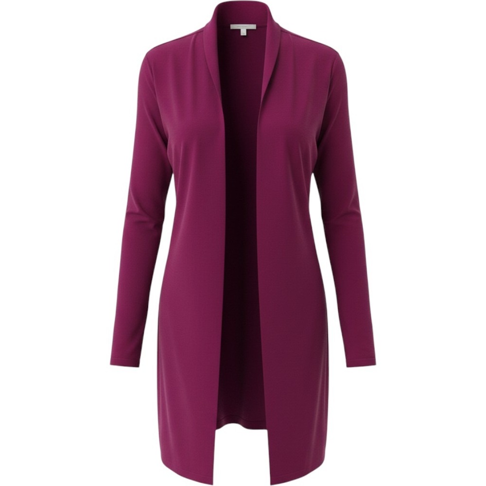 Susan Graver Womens Berry Purple Open Front Cardigan Shawl Collar Ruched Cuffs L